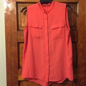 T Tahari Coral Blouse with Mesh Collar Size Small